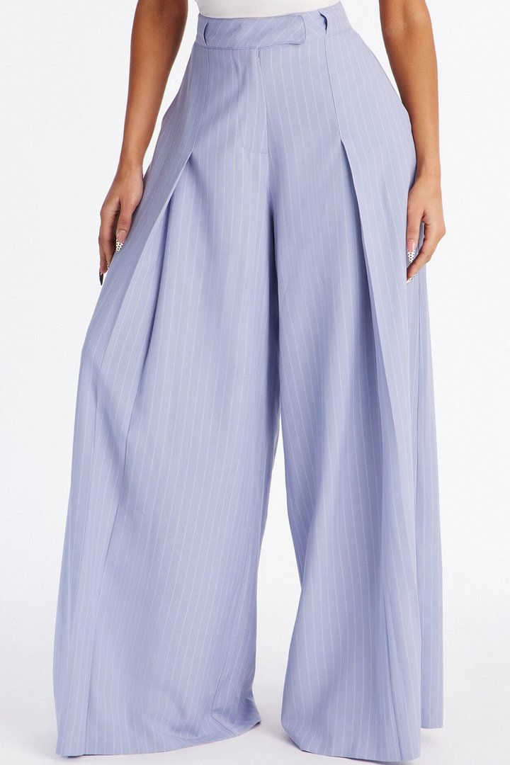 Catch A Break Pinstripe Wide Leg Pant 33″ - Blue/combo