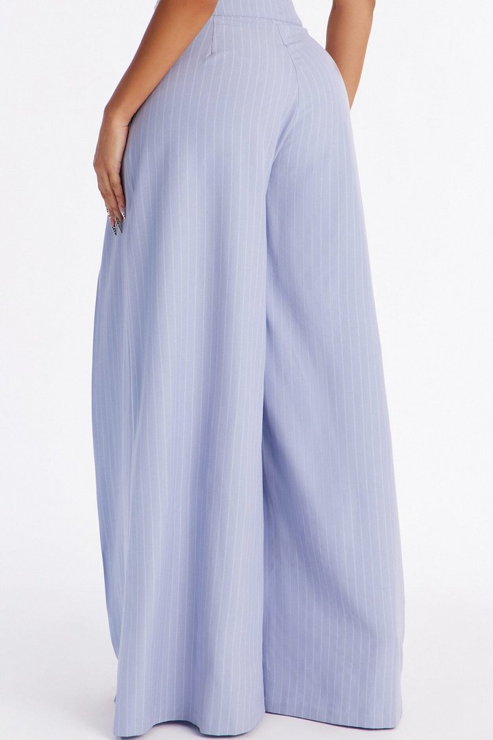 Catch A Break Pinstripe Wide Leg Pant 33″ - Blue/combo