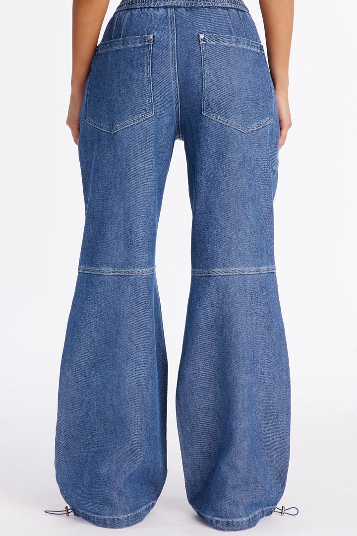 Flying Solo Drapey Tie Waist Jogger Jeans - Medium Wash