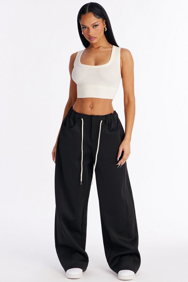 Don't Get Too Comfortable Low Rise Wide Leg Scuba Pant - Black