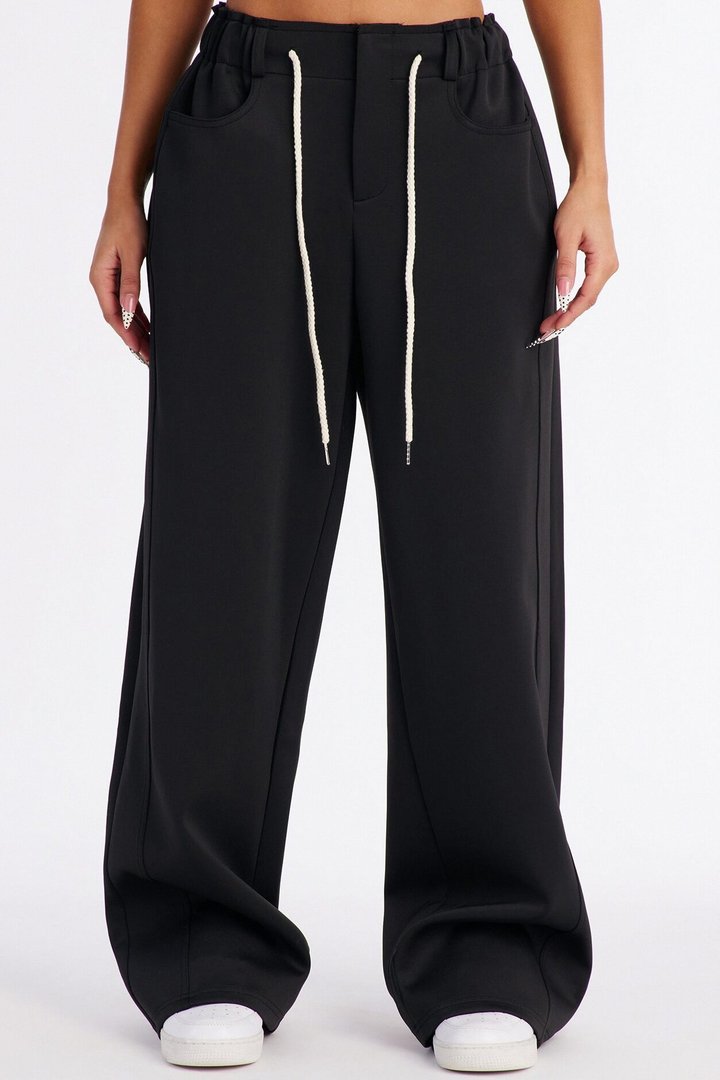 Don't Get Too Comfortable Low Rise Wide Leg Scuba Pant - Black