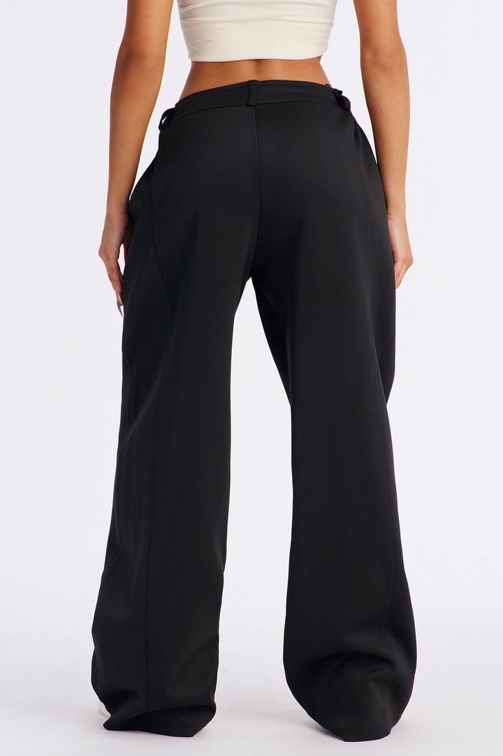 Don't Get Too Comfortable Low Rise Wide Leg Scuba Pant - Black