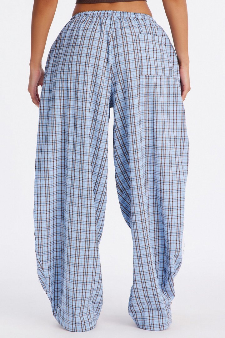 Kori Mid Rise Plaid Wide Leg Pant 31″ - Blue/combo