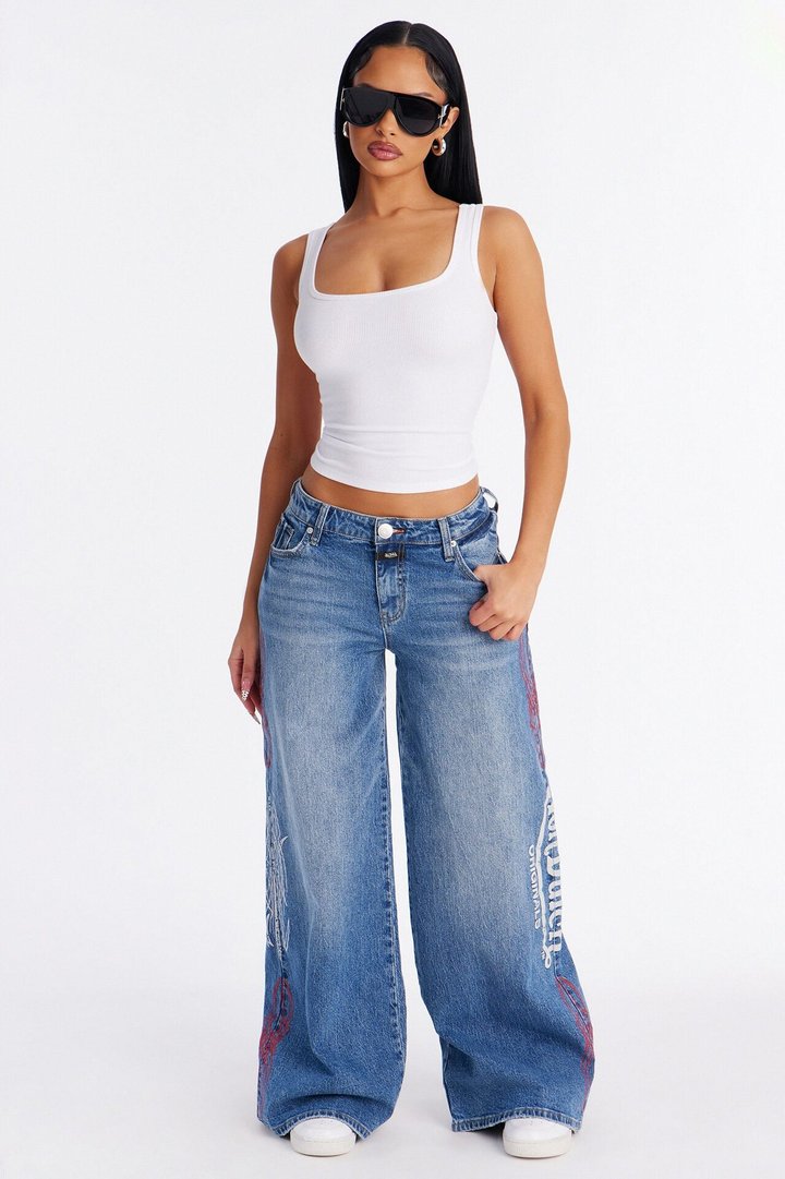 Von Dutch Tattoo Wide Leg Jeans - Medium Wash