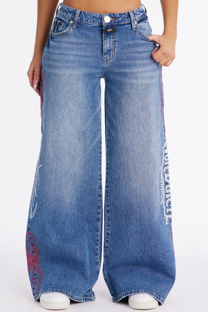 Von Dutch Tattoo Wide Leg Jeans - Medium Wash