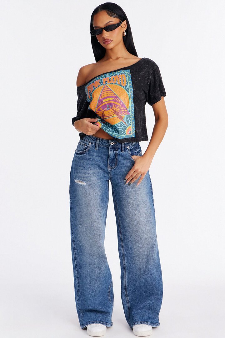 Still Going Strong Ripped Baggy Wide Leg Jeans - Medium Wash