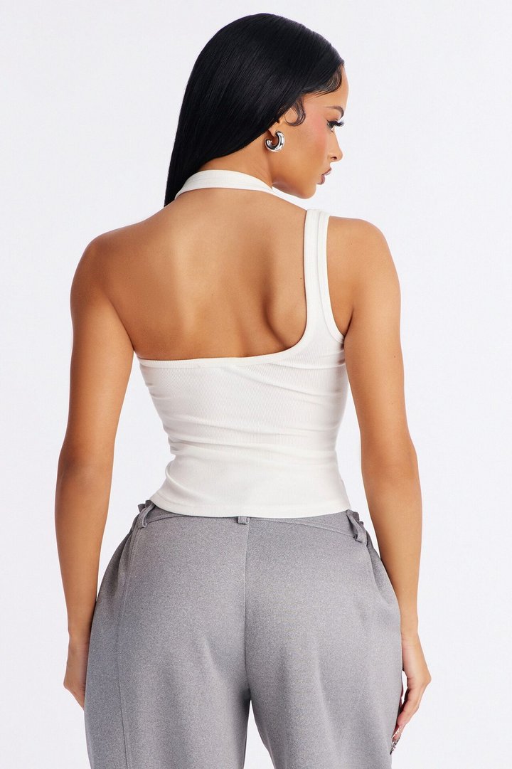 City Streets Ribbed Layered Off Shoulder Halter Top - White