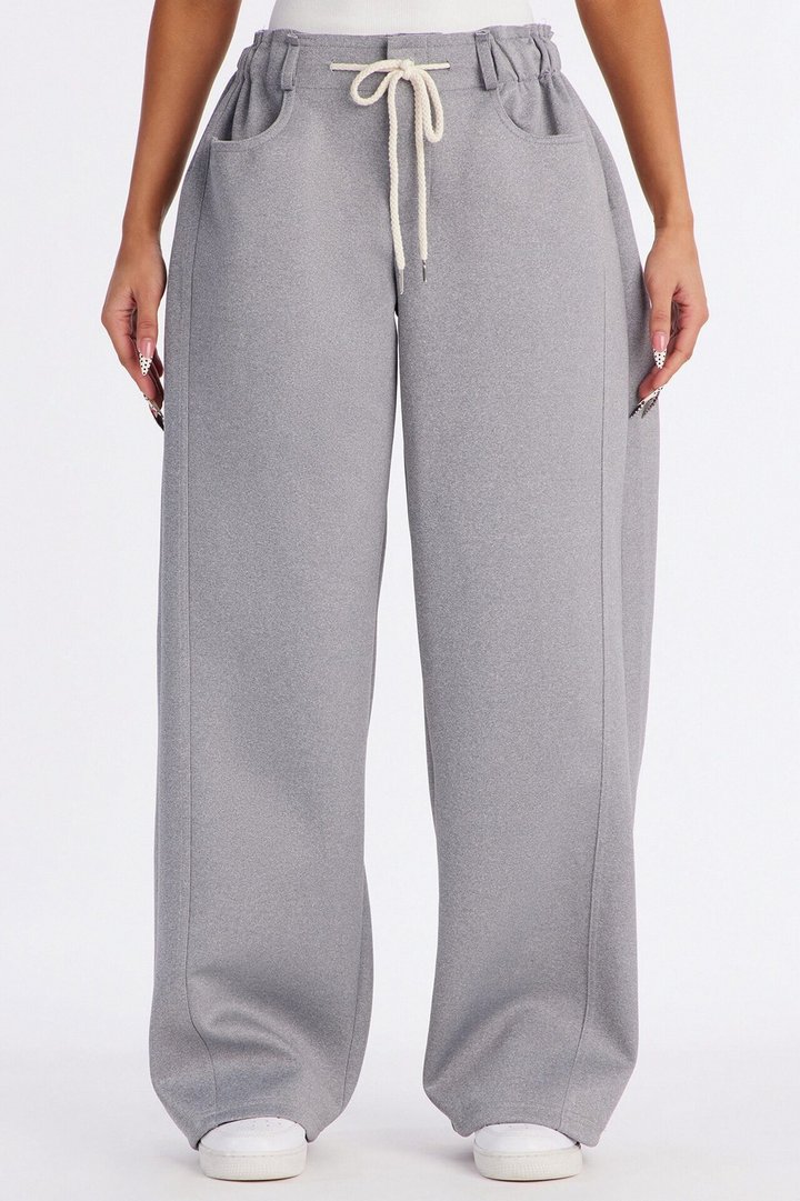 Don't Get Too Comfortable Low Rise Wide Leg Scuba Pant - Heather Grey