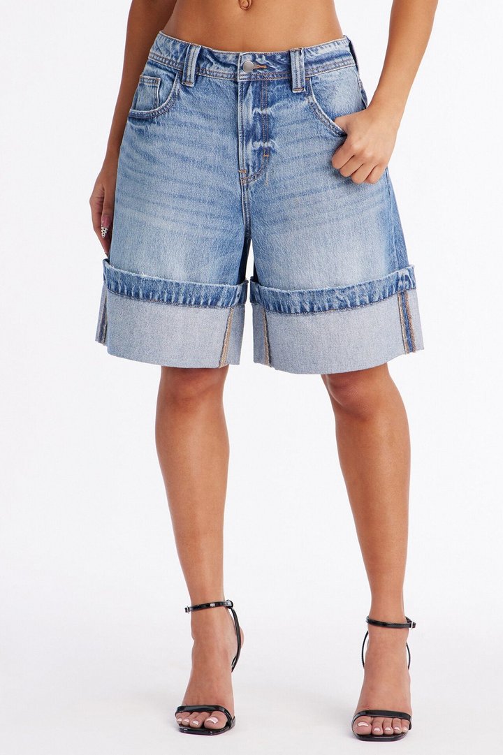 St. Clair Cuffed Premium Denim Bermuda Shorts - Medium Wash