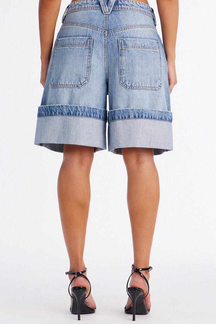 St. Clair Cuffed Premium Denim Bermuda Shorts - Medium Wash