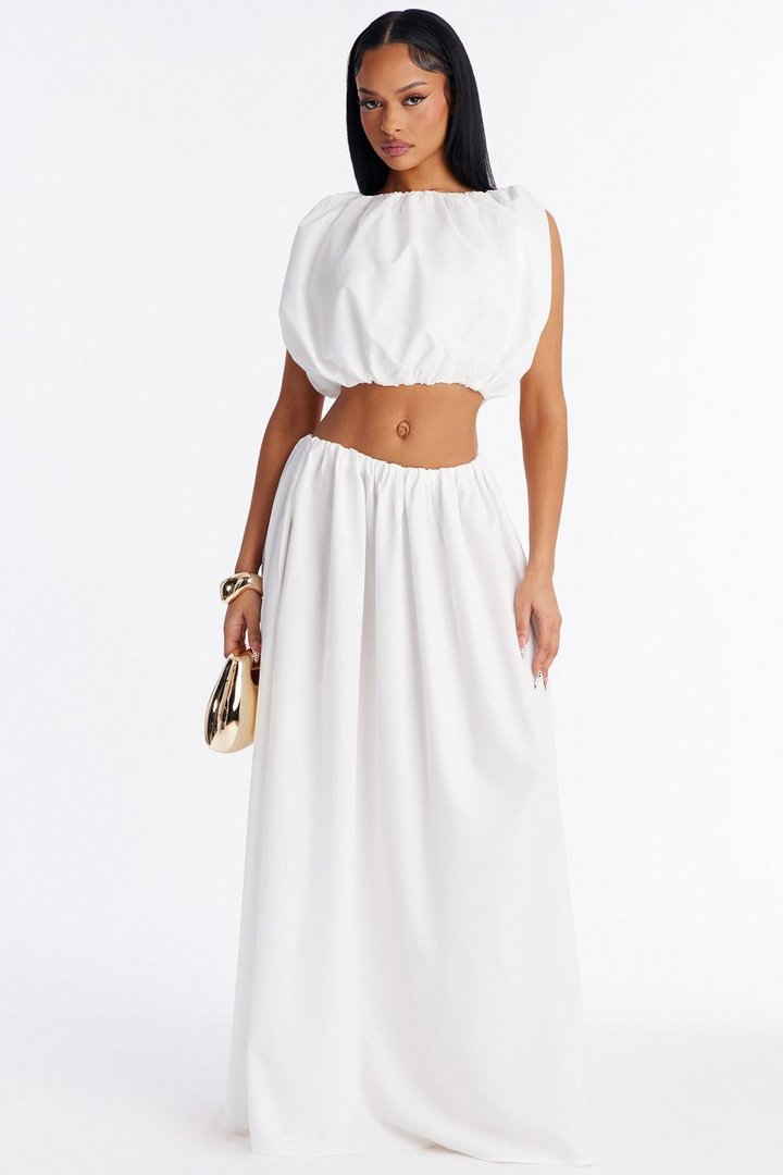 Willow Poplin Bubble Hem Top - White