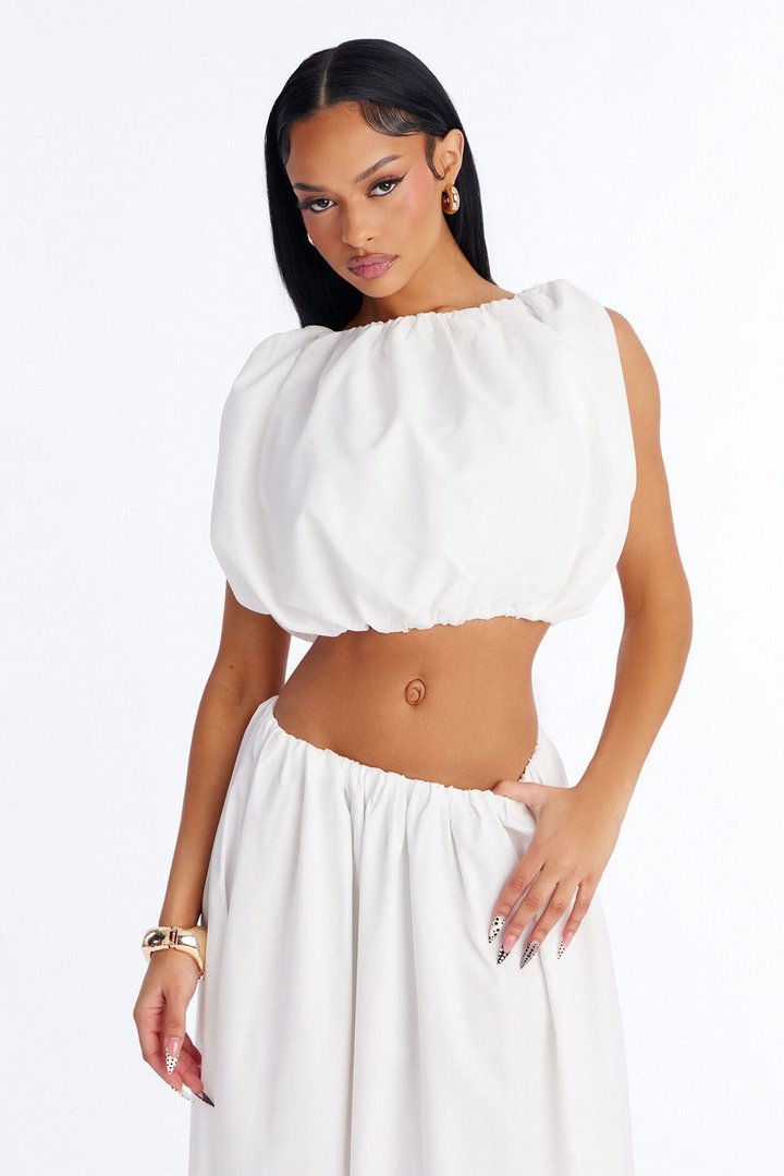 Willow Poplin Bubble Hem Top - White