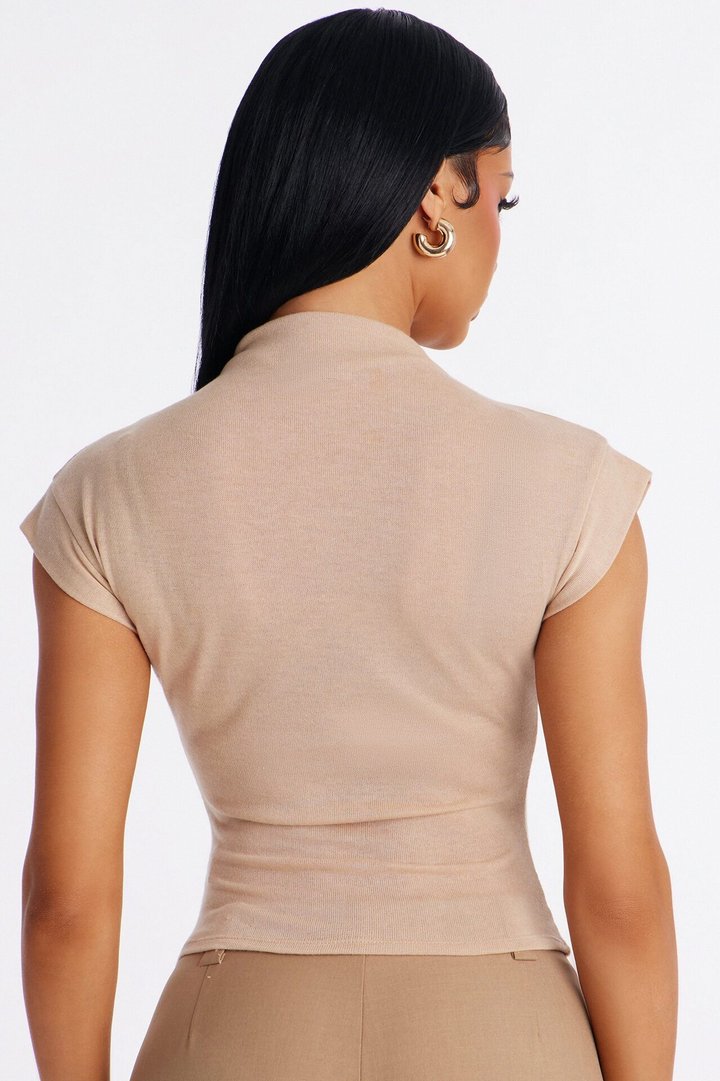 Serene Sculpt Mock Neck Short Sleeve Corset Top - Taupe