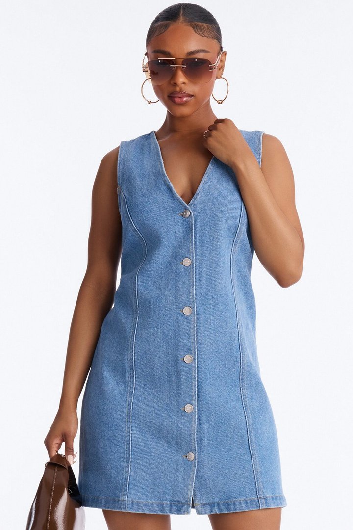 Adalynn Sleeveless Denim Mini Dress - Medium Wash
