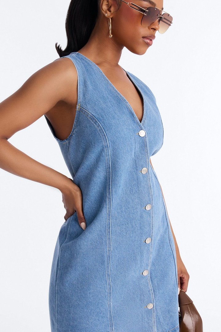 Adalynn Sleeveless Denim Mini Dress - Medium Wash