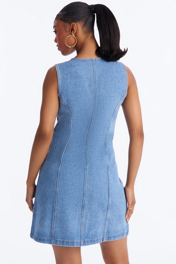 Adalynn Sleeveless Denim Mini Dress - Medium Wash