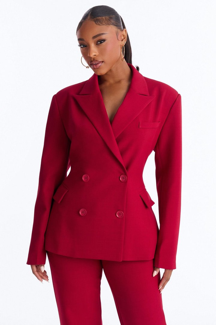 Empire Essentials Double Breasted Blazer - Red
