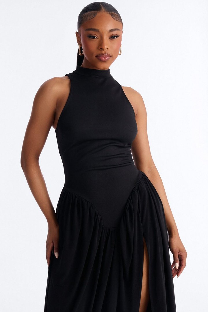 Classic Charm Drop Waist Maxi Dress - Black