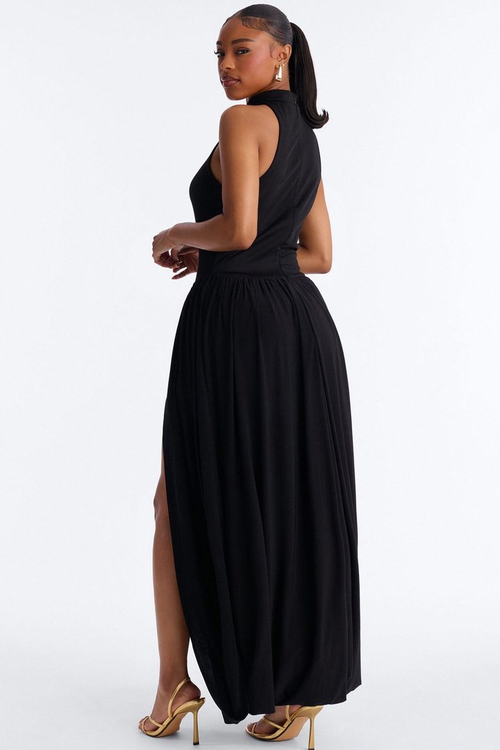 Classic Charm Drop Waist Maxi Dress - Black