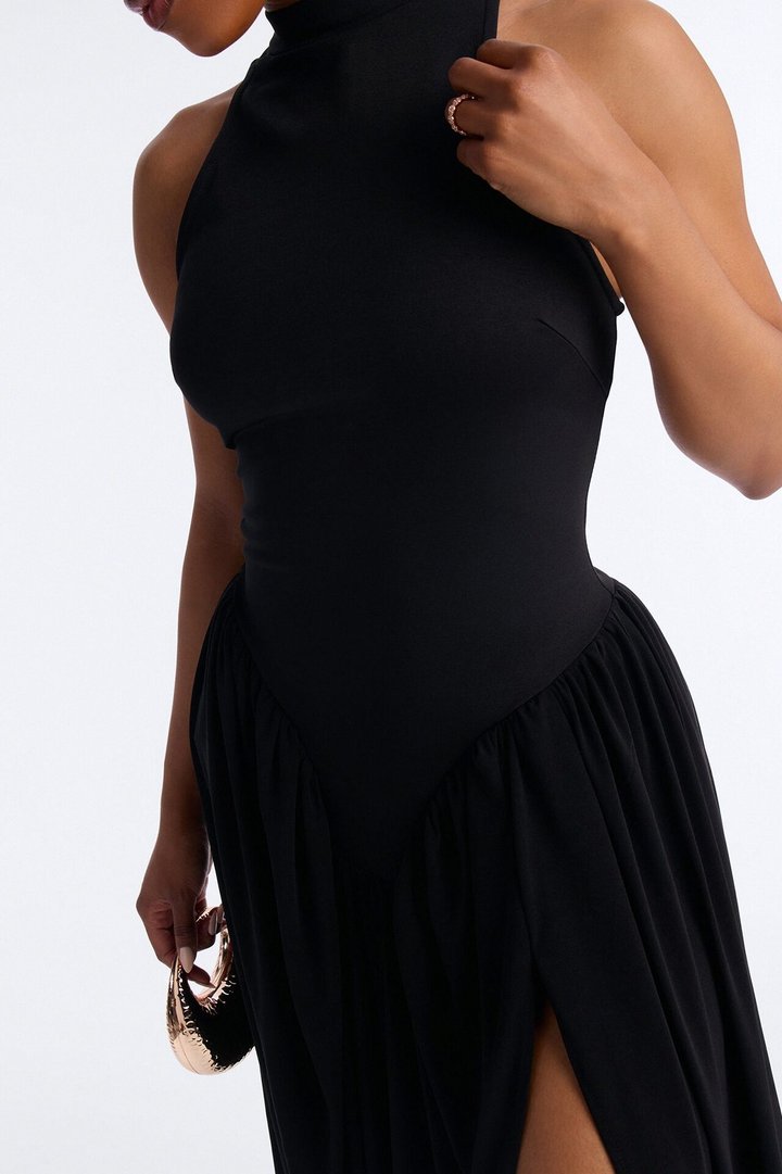 Classic Charm Drop Waist Maxi Dress - Black