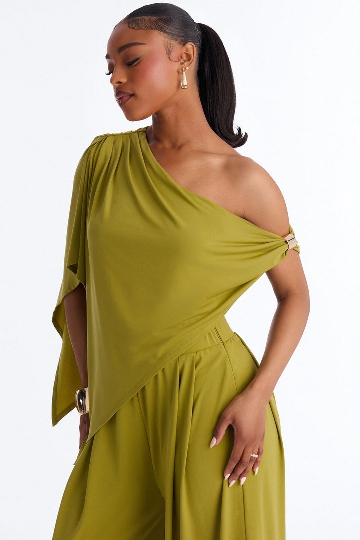 Shanti Asymmetrical Wide Leg Jumpsuit - Green