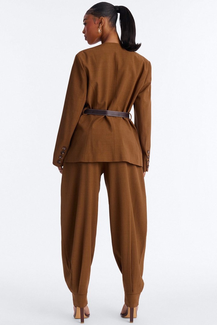 Marayah Belted Blazer Pant Set - Brown
