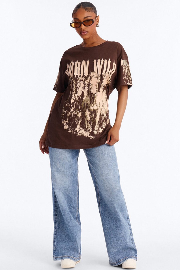 Born Wild Western Tee - Chocolate