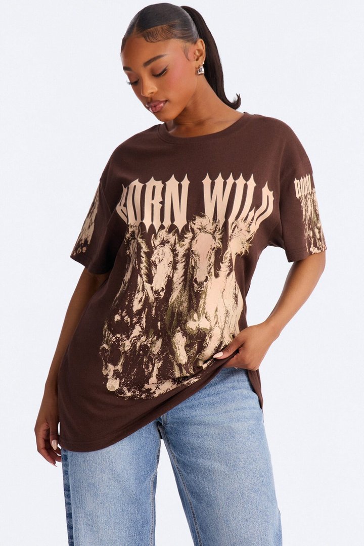 Born Wild Western Tee - Chocolate