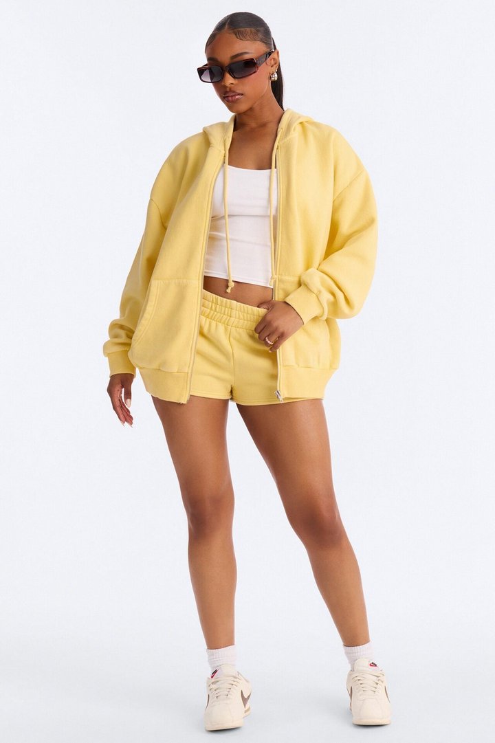 On The Run Washed Fleece Short Set - Yellow