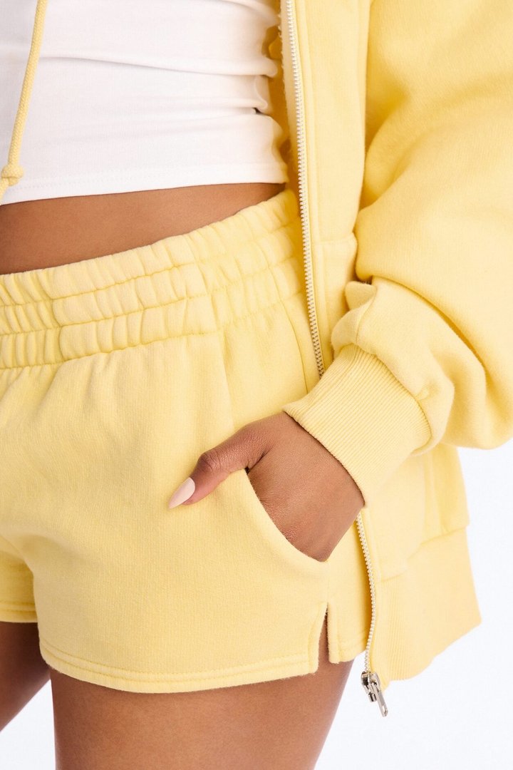 On The Run Washed Fleece Short Set - Yellow