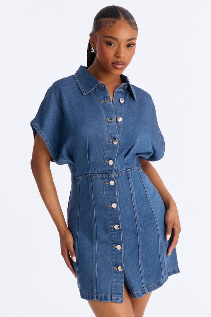 Allise Short Sleeve Denim Mini Dress - Denim