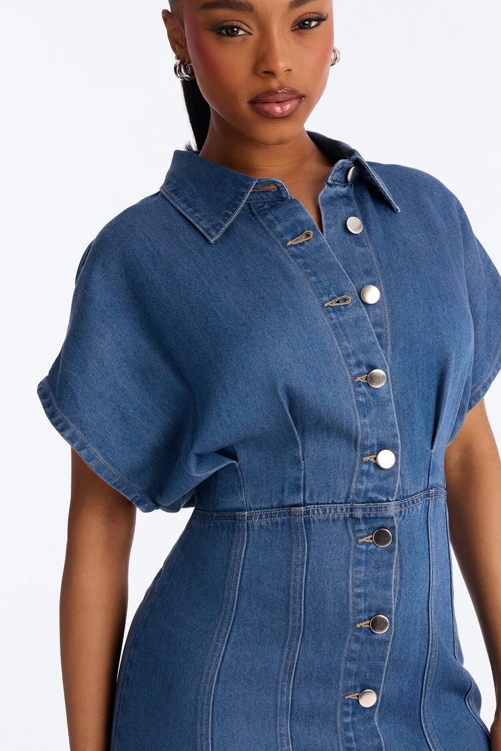 Allise Short Sleeve Denim Mini Dress - Denim