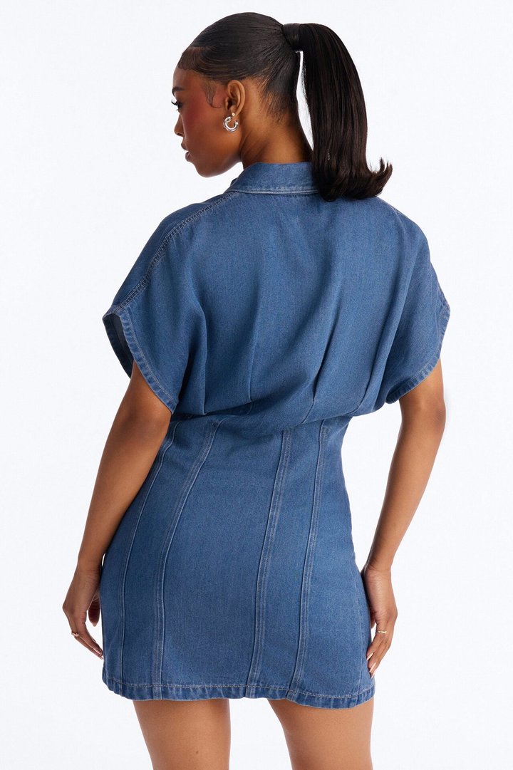 Allise Short Sleeve Denim Mini Dress - Denim