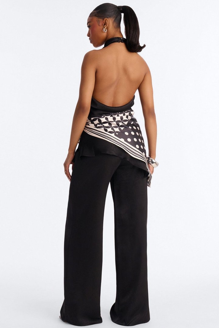 Amara Satin 3 Piece Pant Set - Black