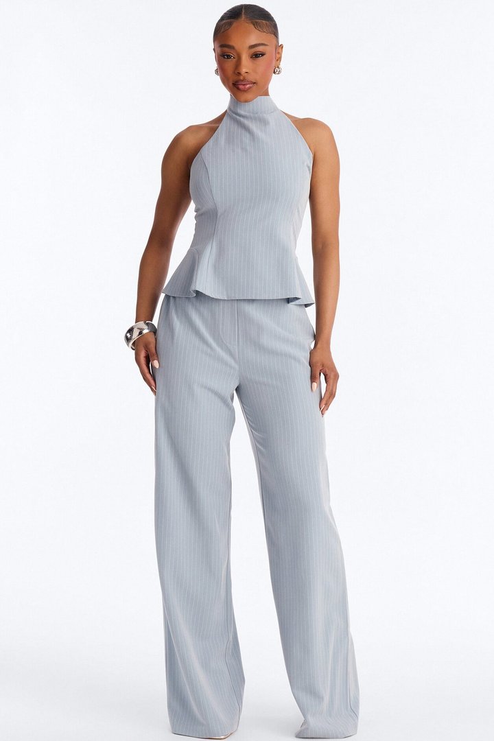 Alice Halter Pinstripe Pant Set - Light Blue