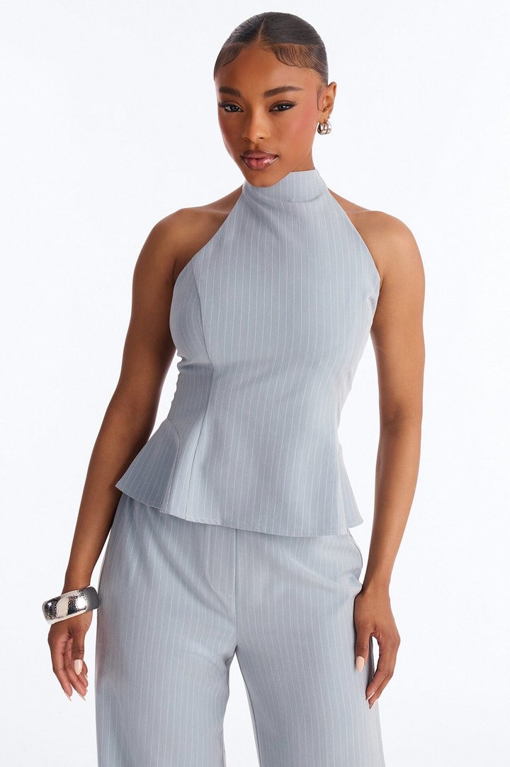 Alice Halter Pinstripe Pant Set - Light Blue