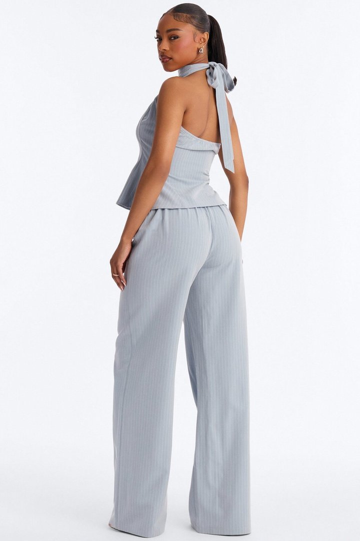 Alice Halter Pinstripe Pant Set - Light Blue