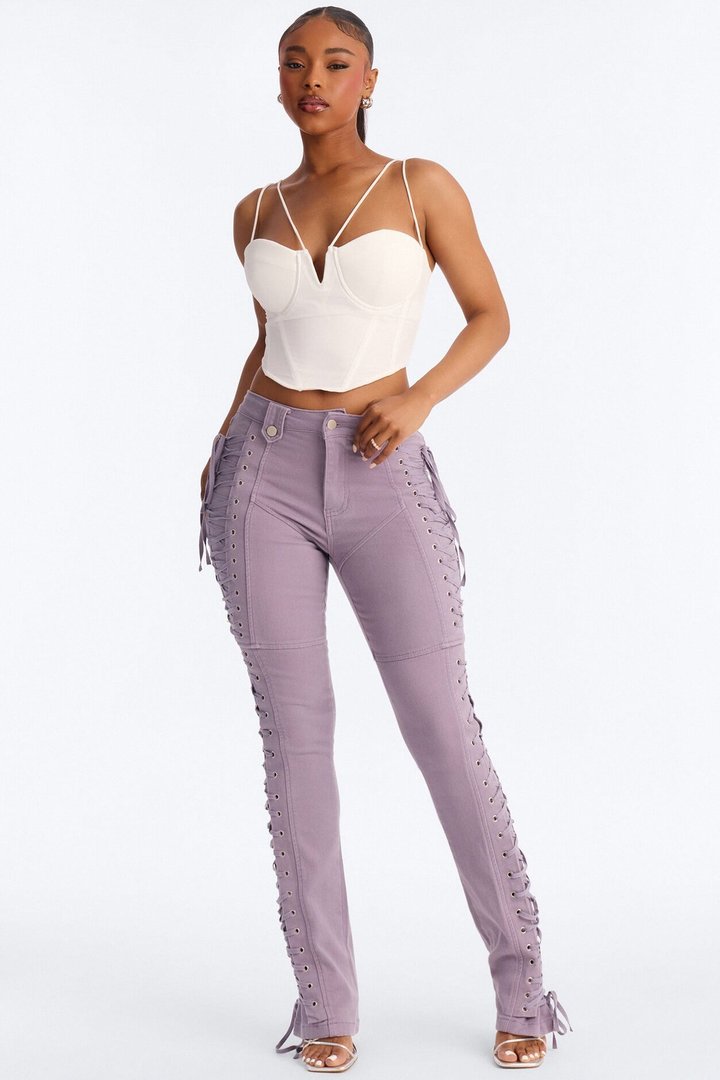 After Hours Lace Up Flare Pant - Lilac
