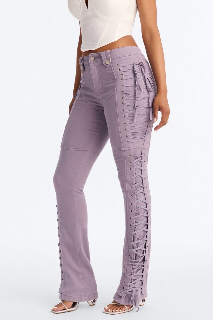 After Hours Lace Up Flare Pant - Lilac