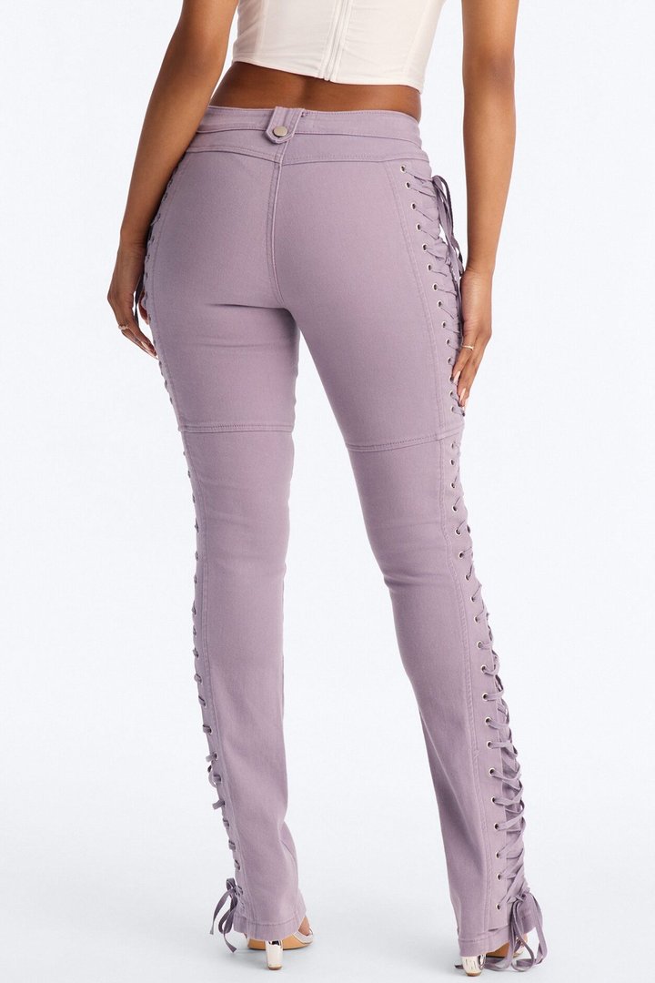 After Hours Lace Up Flare Pant - Lilac