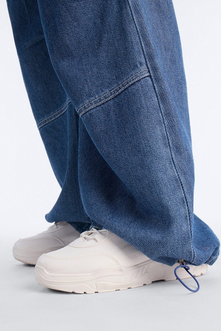 Flying Solo Drapey Tie Waist Jogger Jeans - Medium Wash