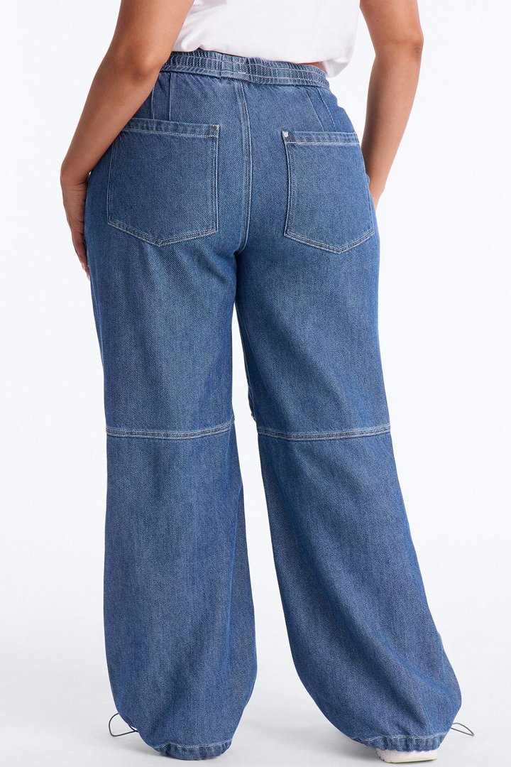 Flying Solo Drapey Tie Waist Jogger Jeans - Medium Wash