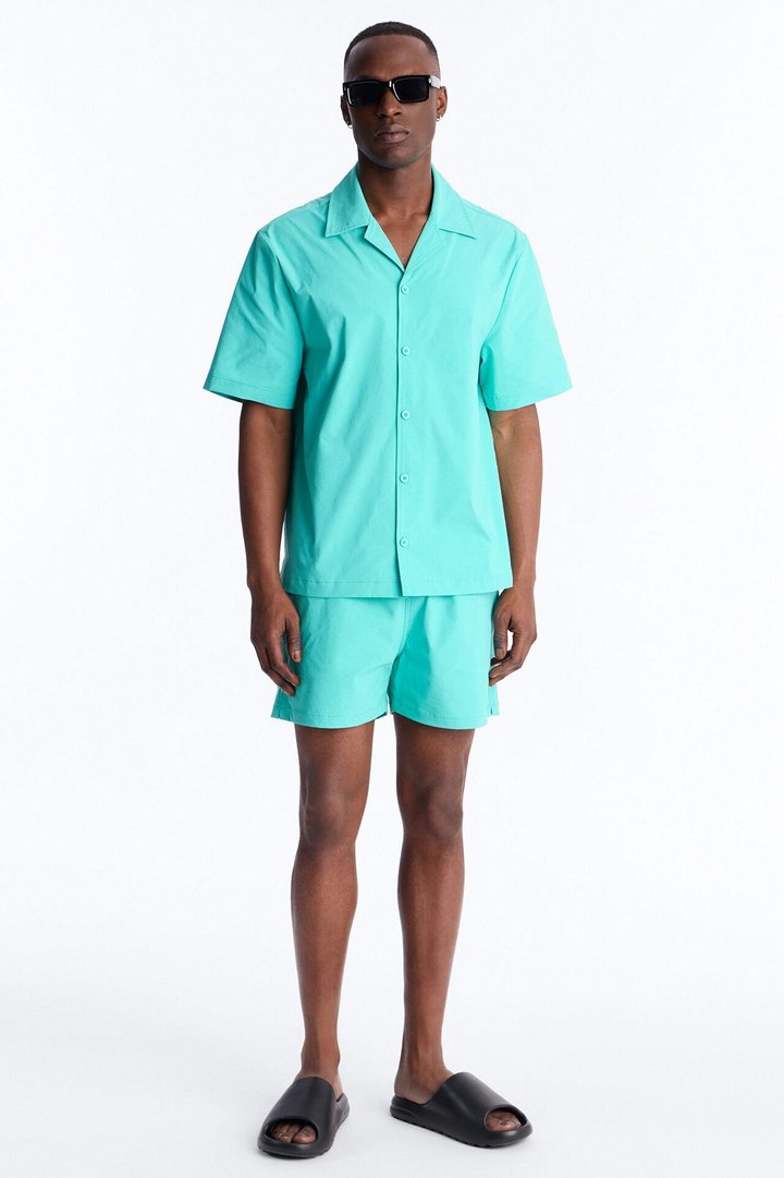 Montez Cuban Collar Button Up Shirt - Teal