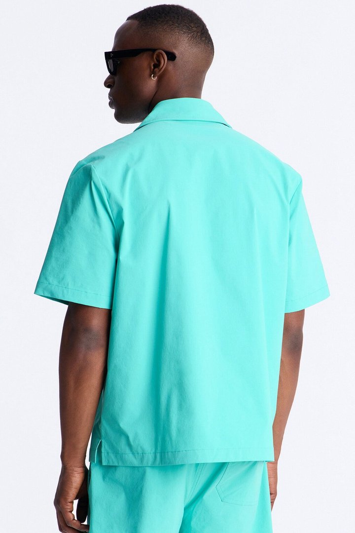 Montez Cuban Collar Button Up Shirt - Teal