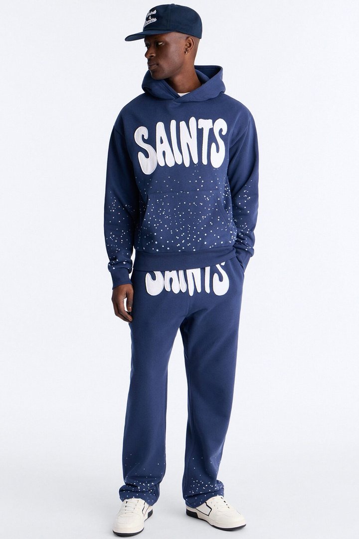 Saints Rhinestones Oversized Hoodie - Navy