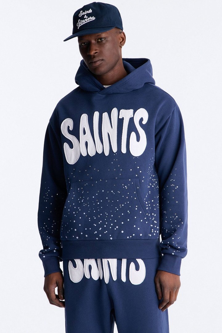 Saints Rhinestones Oversized Hoodie - Navy