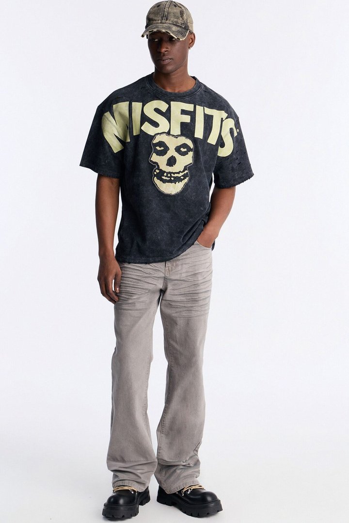 Misfits Destroyed Mineral Wash Short Sleeve Tee - Black