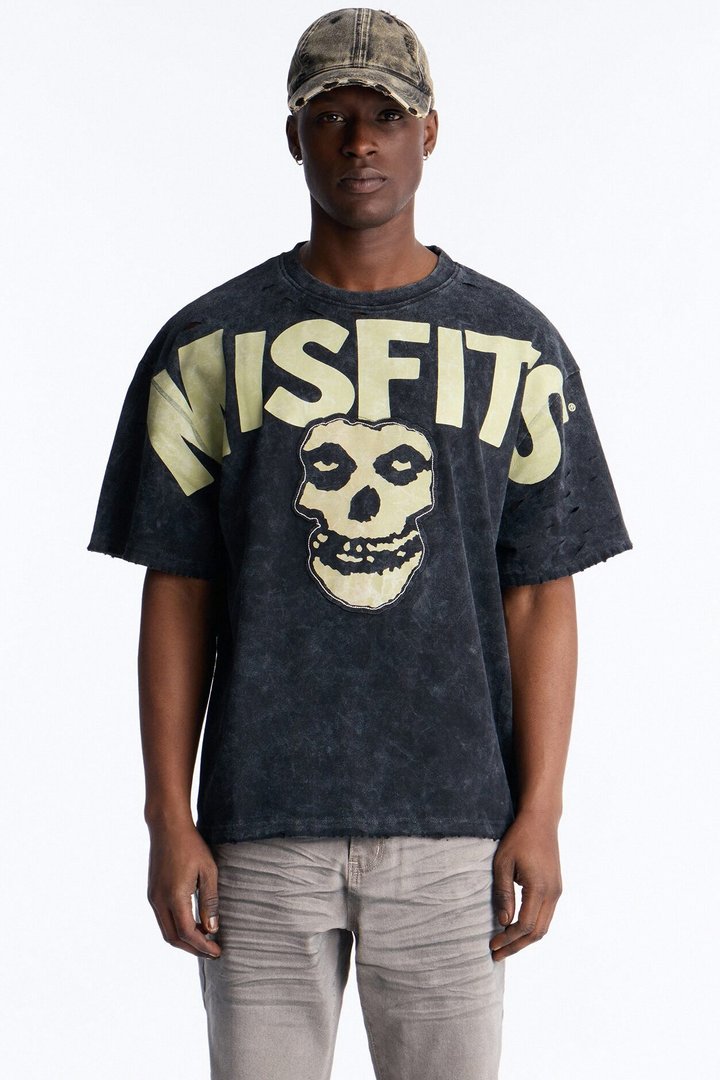 Misfits Destroyed Mineral Wash Short Sleeve Tee - Black
