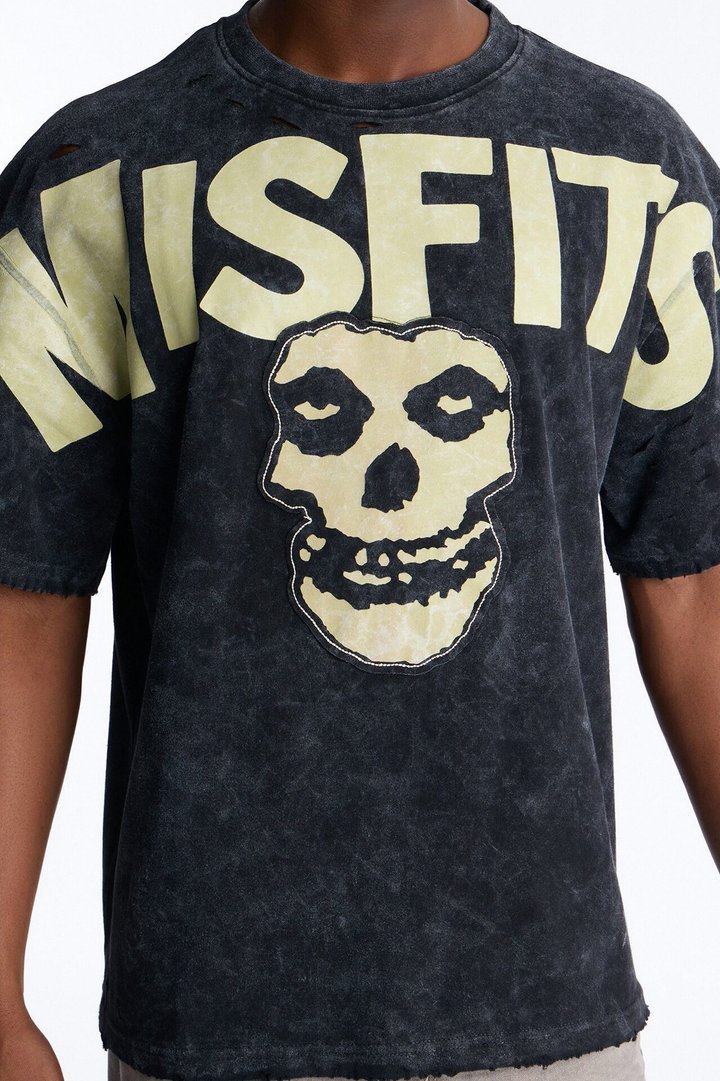 Misfits Destroyed Mineral Wash Short Sleeve Tee - Black