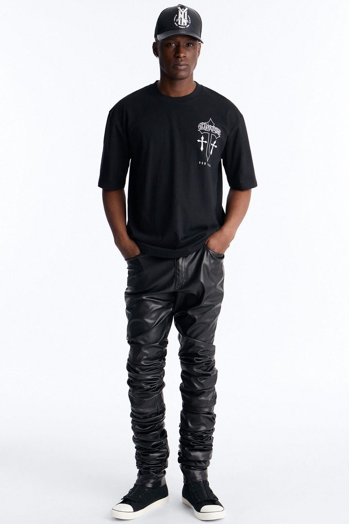 Skinny Ultra Stacked Faux Leather Pant - Black